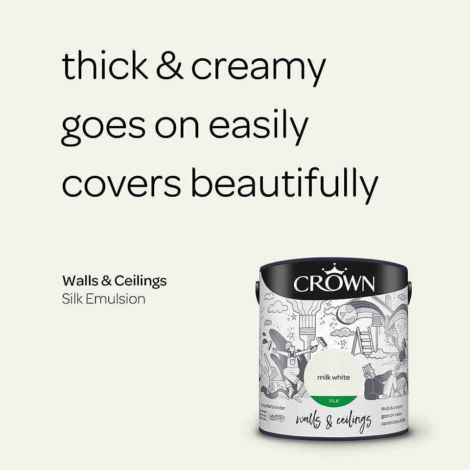 Crown Walls & Ceilings Silk Emulsion Paint Milk White - 2.5L