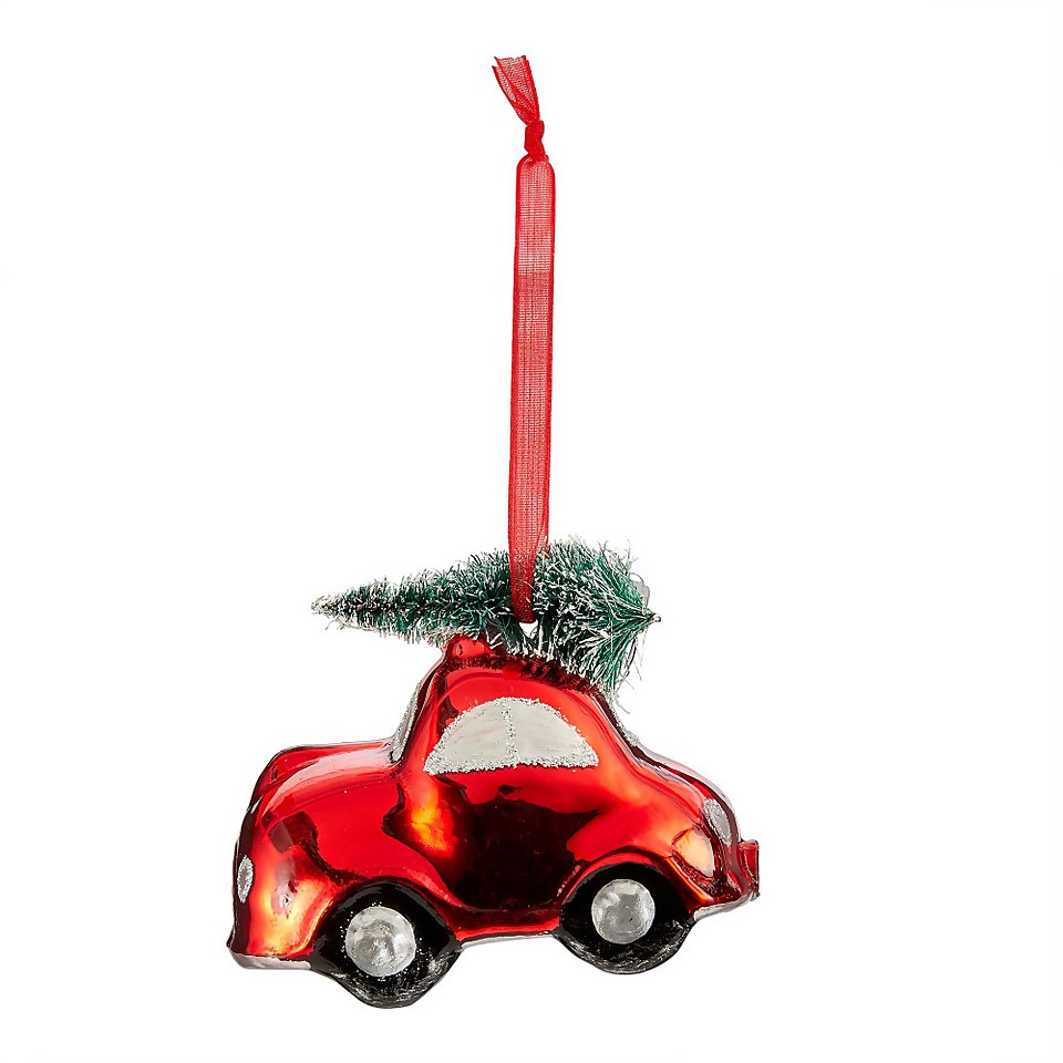 Red Car Glass Christmas Bauble Decoration