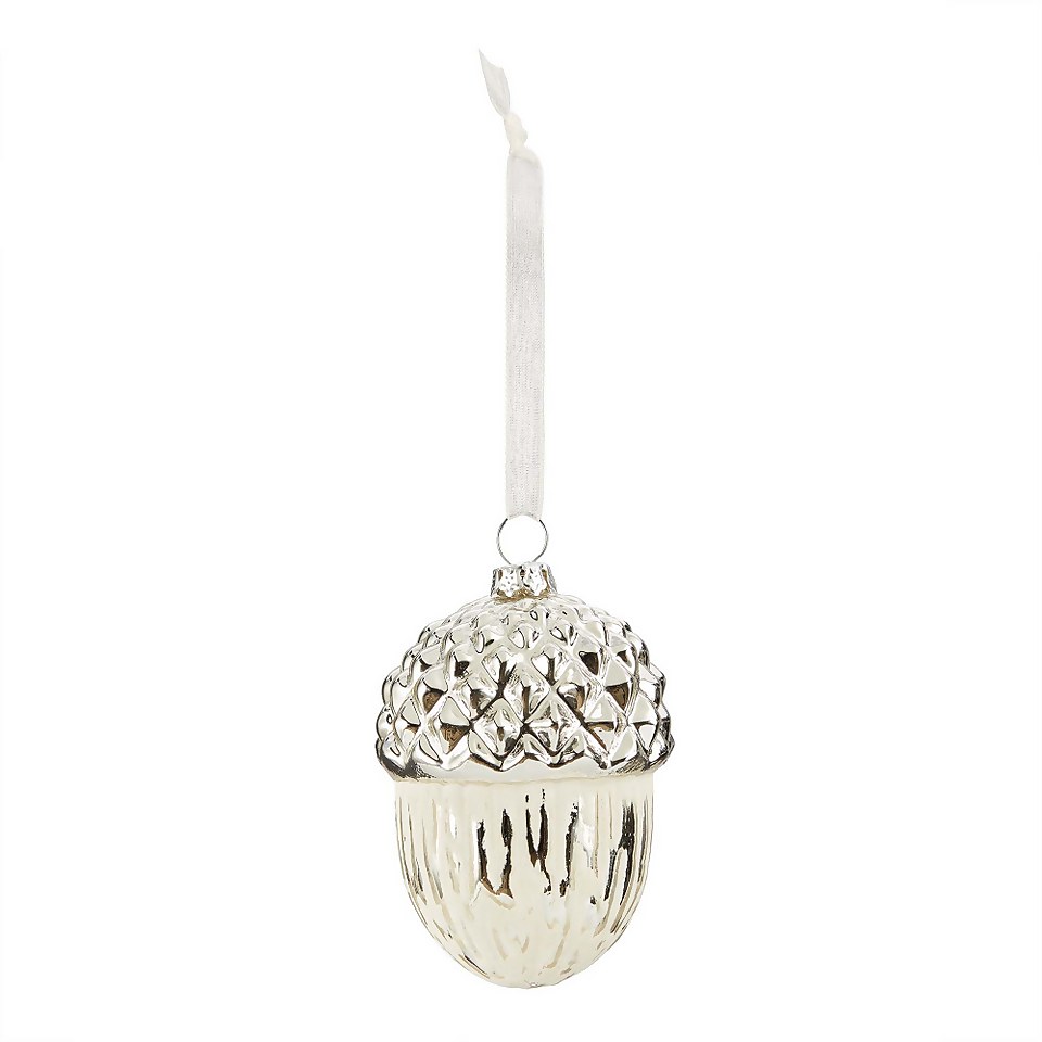 Silver White Acorn Glass Hanging Christmas Tree Decoration