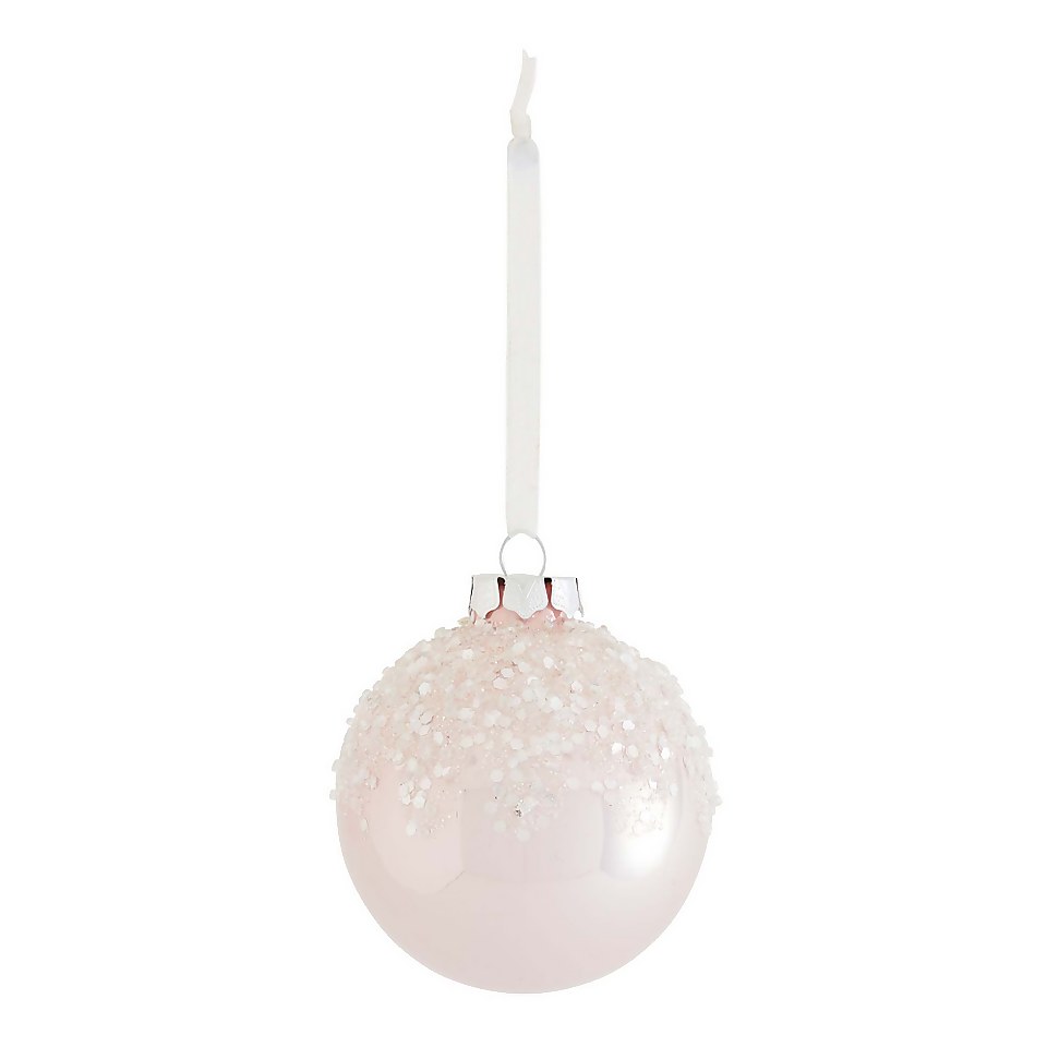 Pink Frosted Top Glass Christmas Tree Bauble