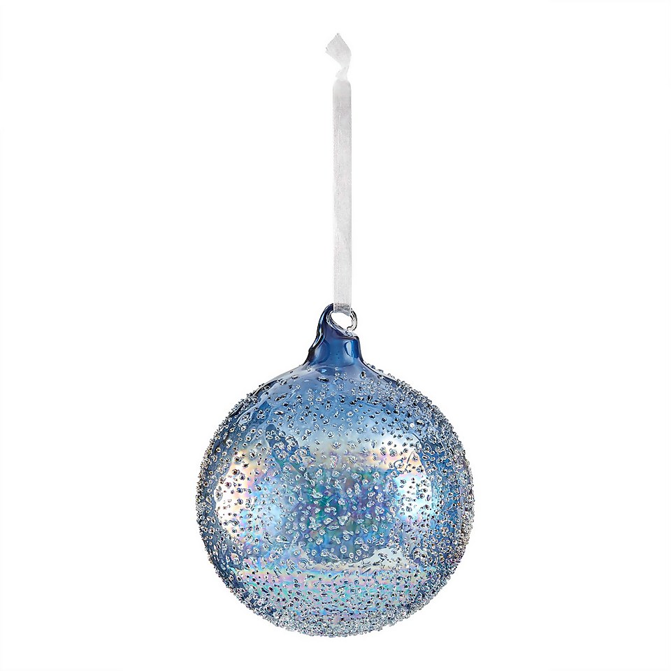Blue Sugar Frosted Glass Christmas Tree Bauble