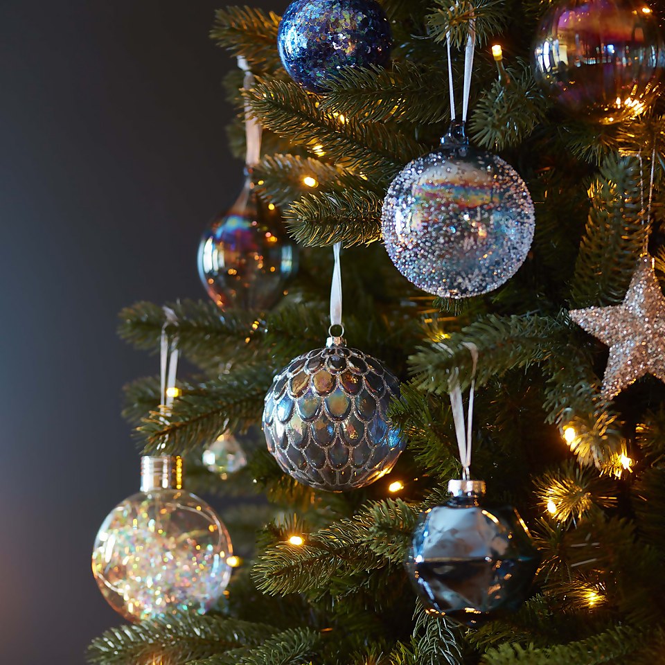 Blue Sugar Frosted Glass Christmas Tree Bauble