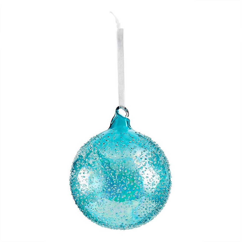 Turquoise Sugar Frosted Glass Christmas Tree Bauble