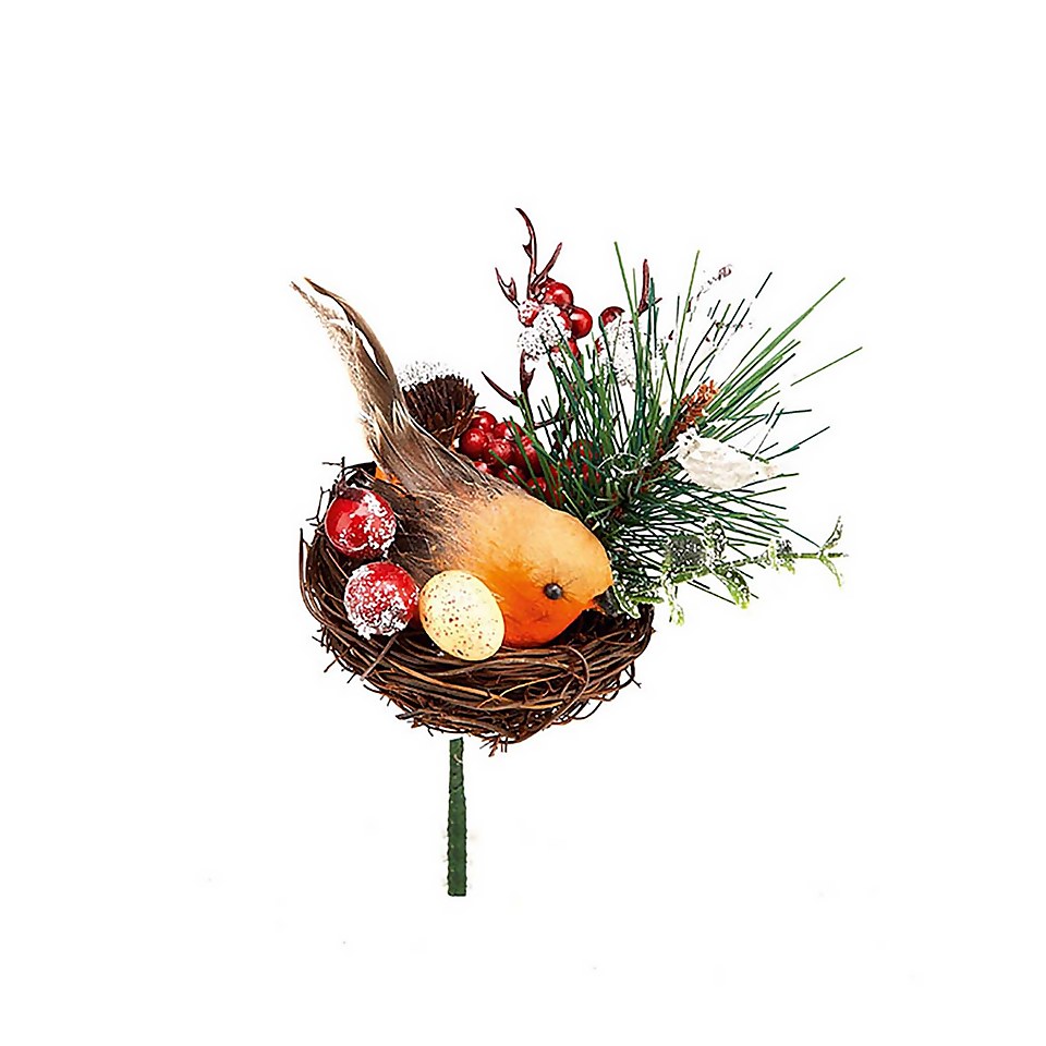 Robin in Nest Wreath, Garland or Christmas Tree Decoration Pick