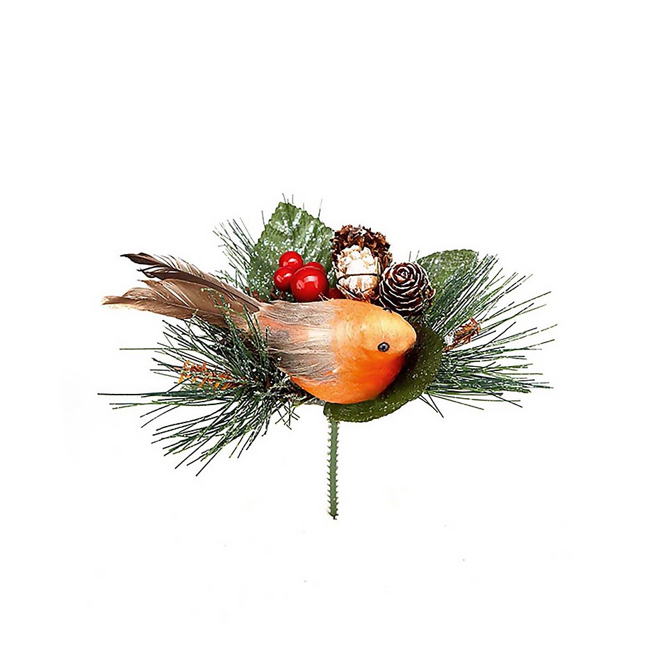 Robin with Pinecone Wreath, Garland or Christmas Tree Decoration Pick