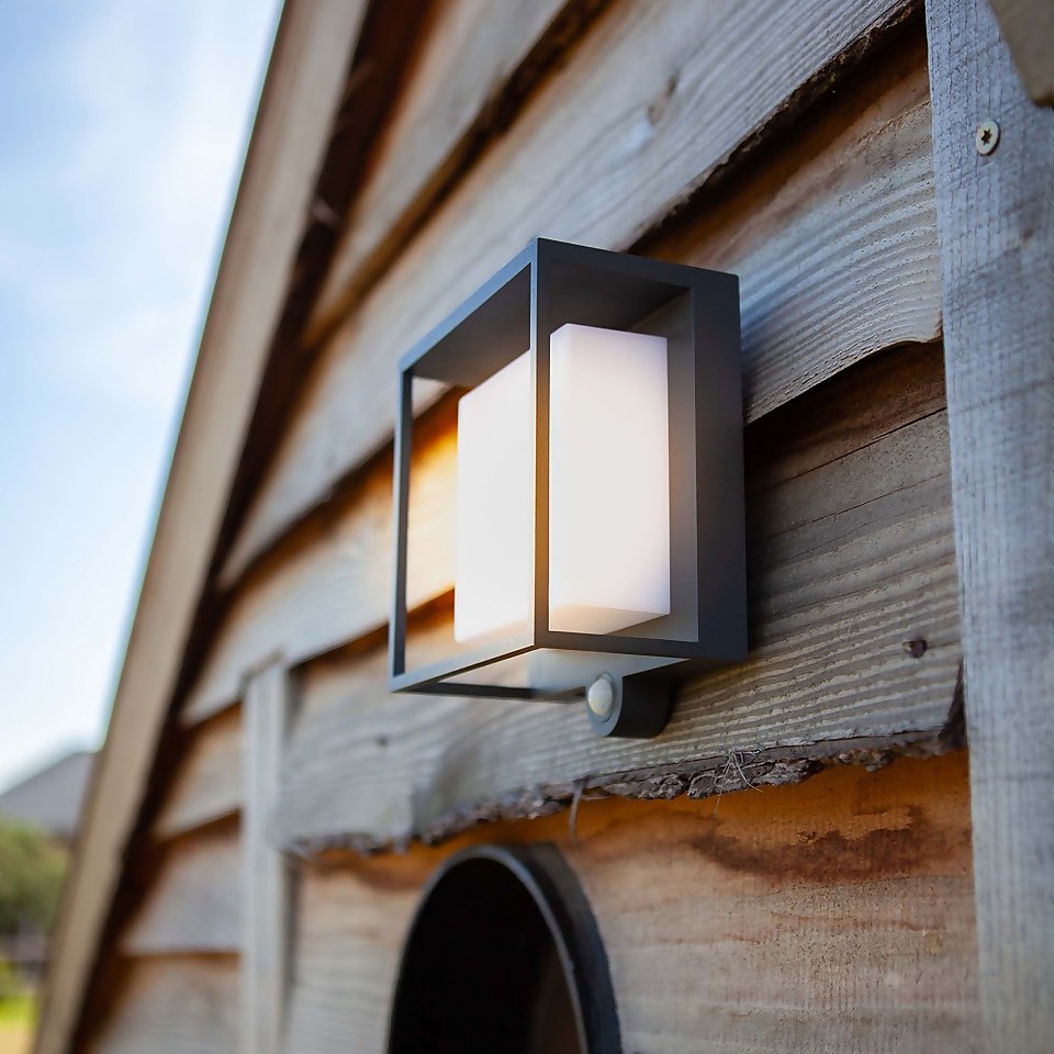 Lutec Curtis Solar LED Outdoor Wall Light with PIR Motion Sensor