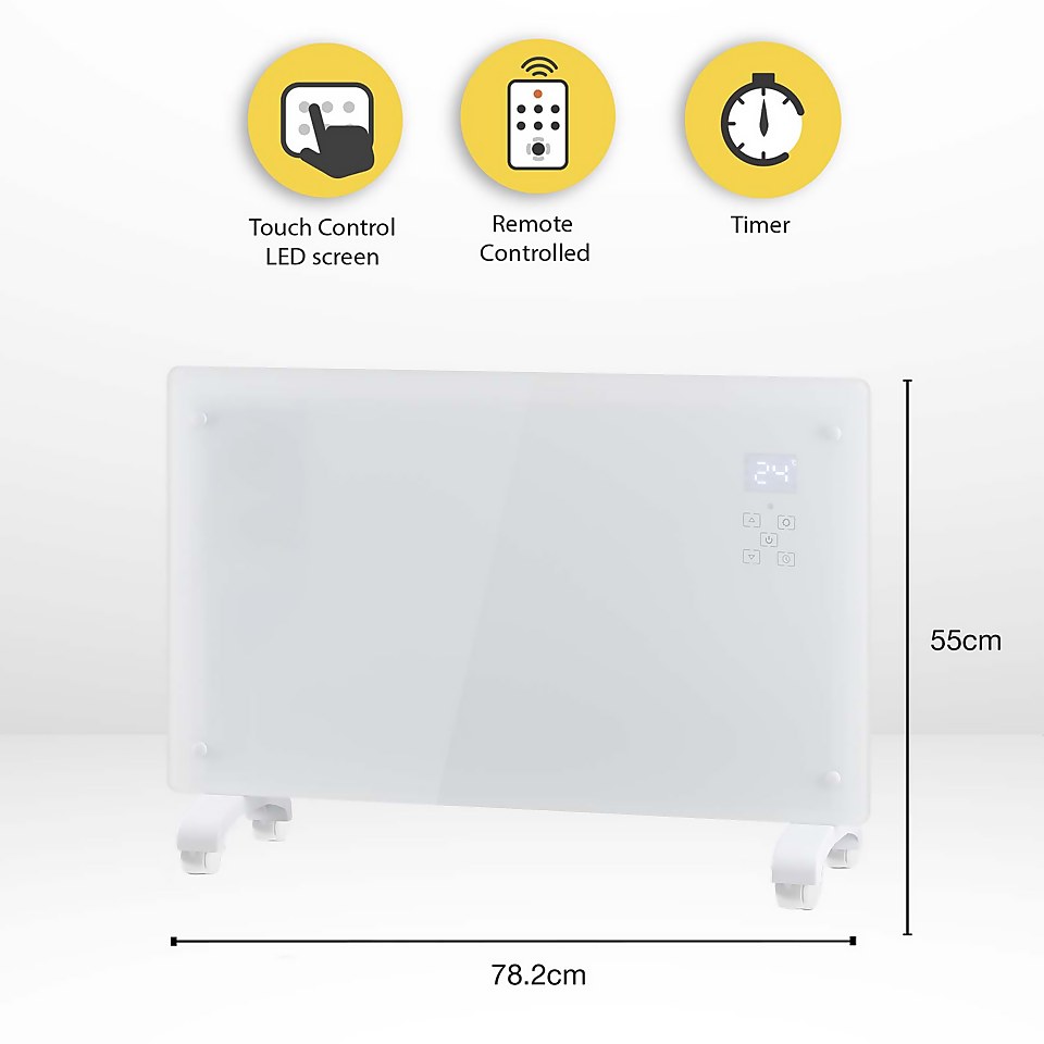 Arlec Electric Panel Heater Glass with Timer in White - 2200W