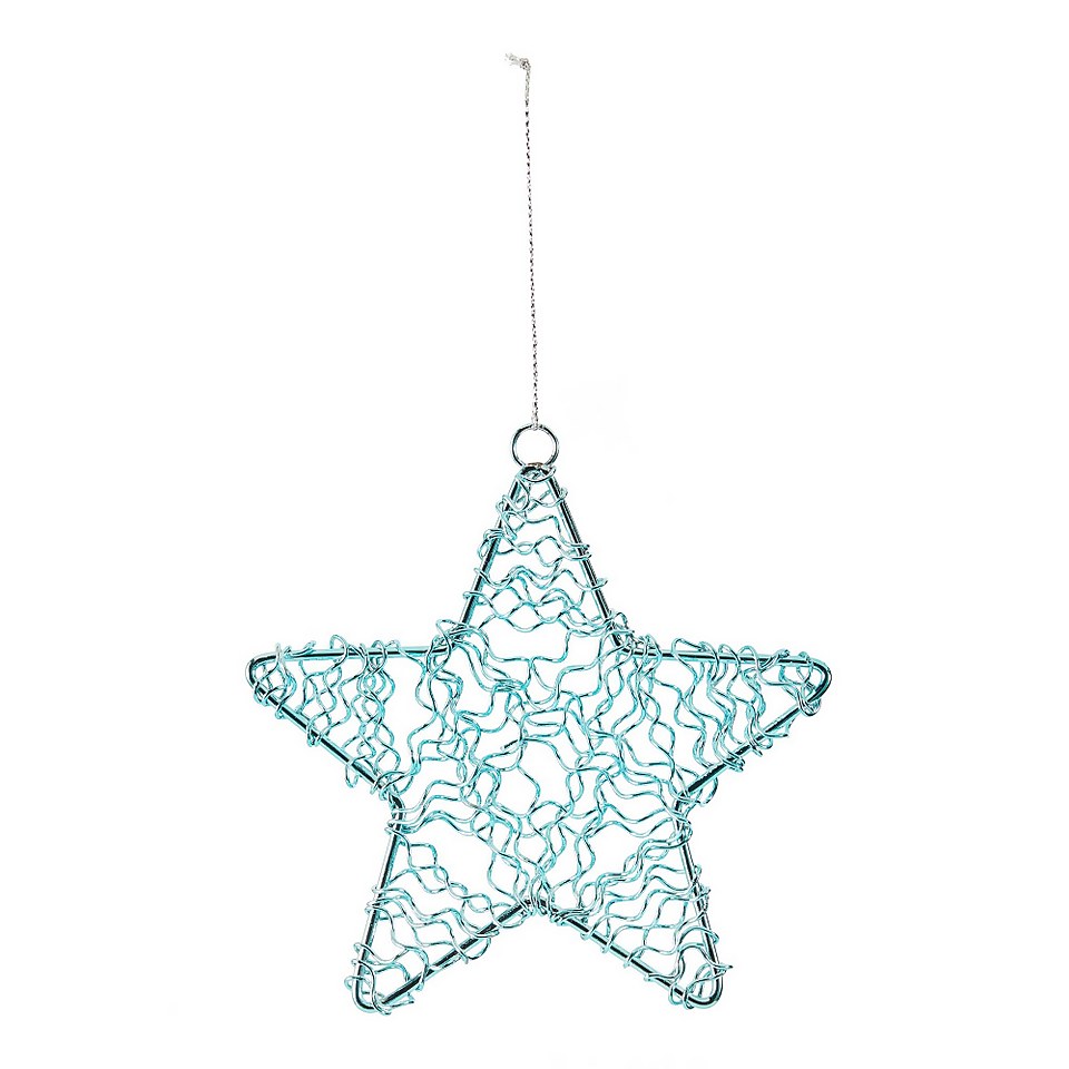 Turquoise Wire Star Hanging Christmas Tree Decoration