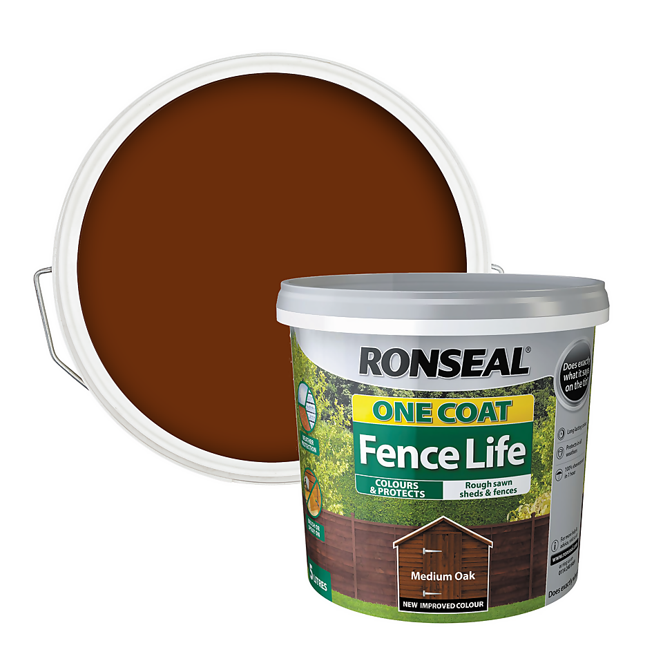 Ronseal One Coat Fence Life Paint Medium Oak - 5L