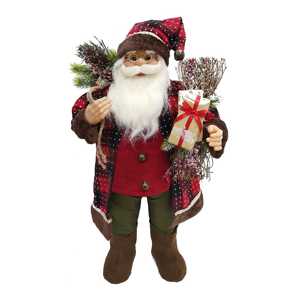 Standing Santa in Tartan Coat Christmas Decoration - 80cm