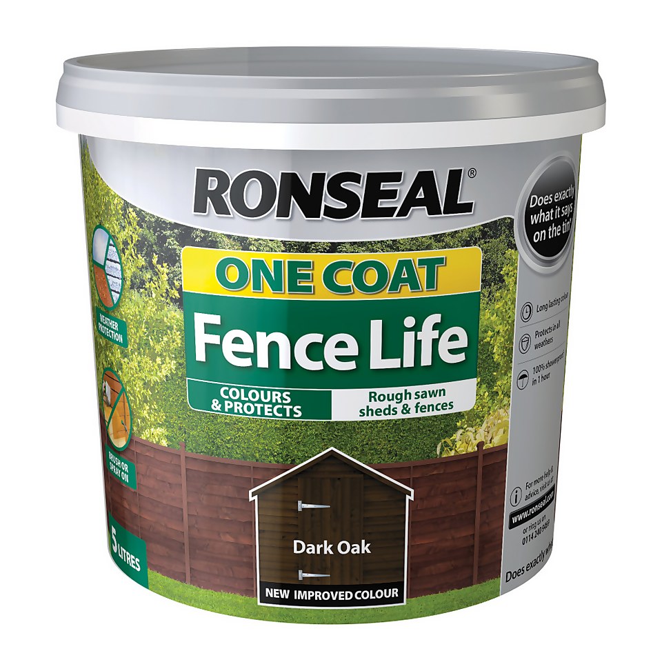 Ronseal One Coat Fence Life Paint Dark Oak - 5L