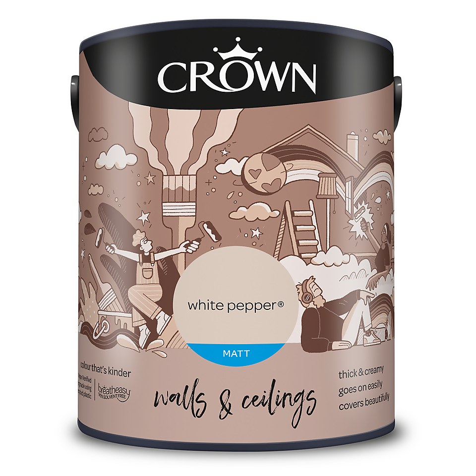 Crown Walls & Ceilings Matt Emulsion Paint White Pepper - 5L