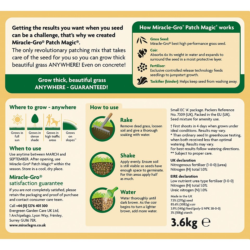 Miracle-Gro Patch Magic Grass Seed, Feed & Coir - 48 Patch Bag