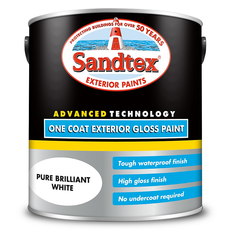 Sandtex One Coat Gloss Paint Pure Brilliant White - 2.5L