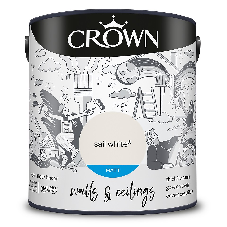Crown Walls & Ceilings Matt Emulsion Paint Sail White - 2.5L