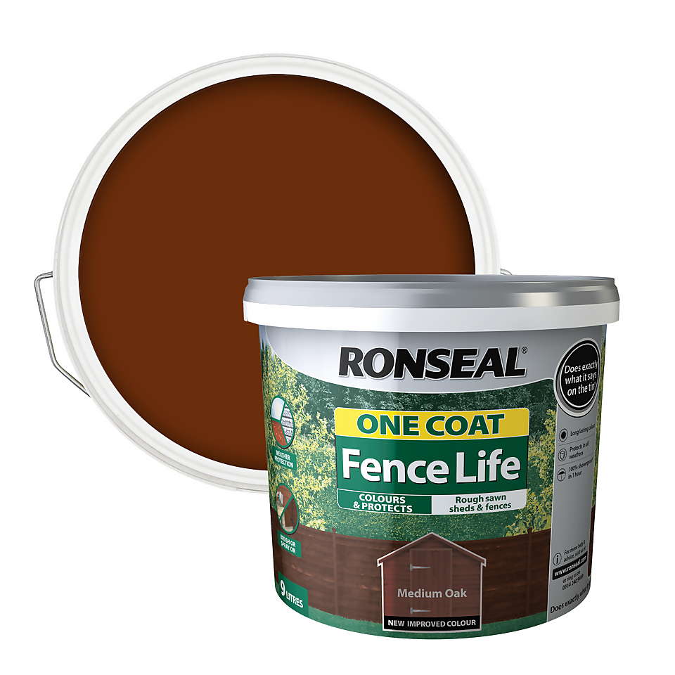 Ronseal One Coat Fence Life Paint Medium Oak - 9L