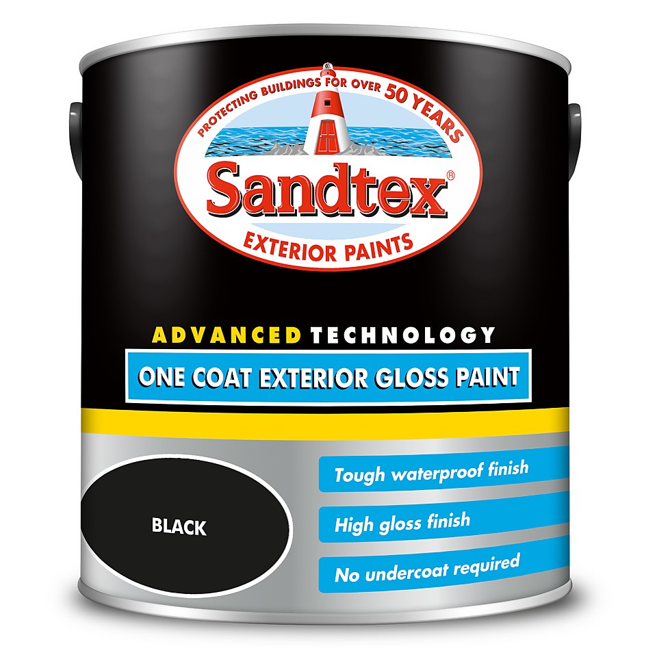Sandtex Exterior One Coat Gloss Paint Black - 2.5L