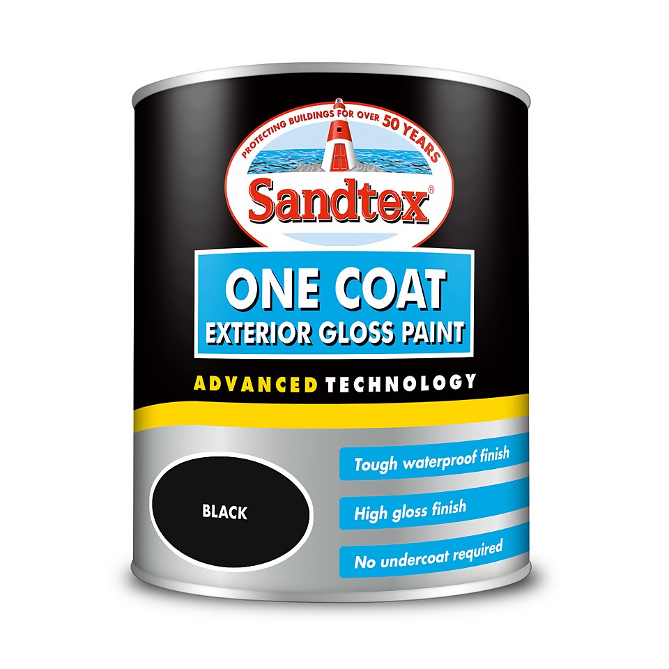 Sandtex Exterior One Coat Gloss Paint Black - 750ml