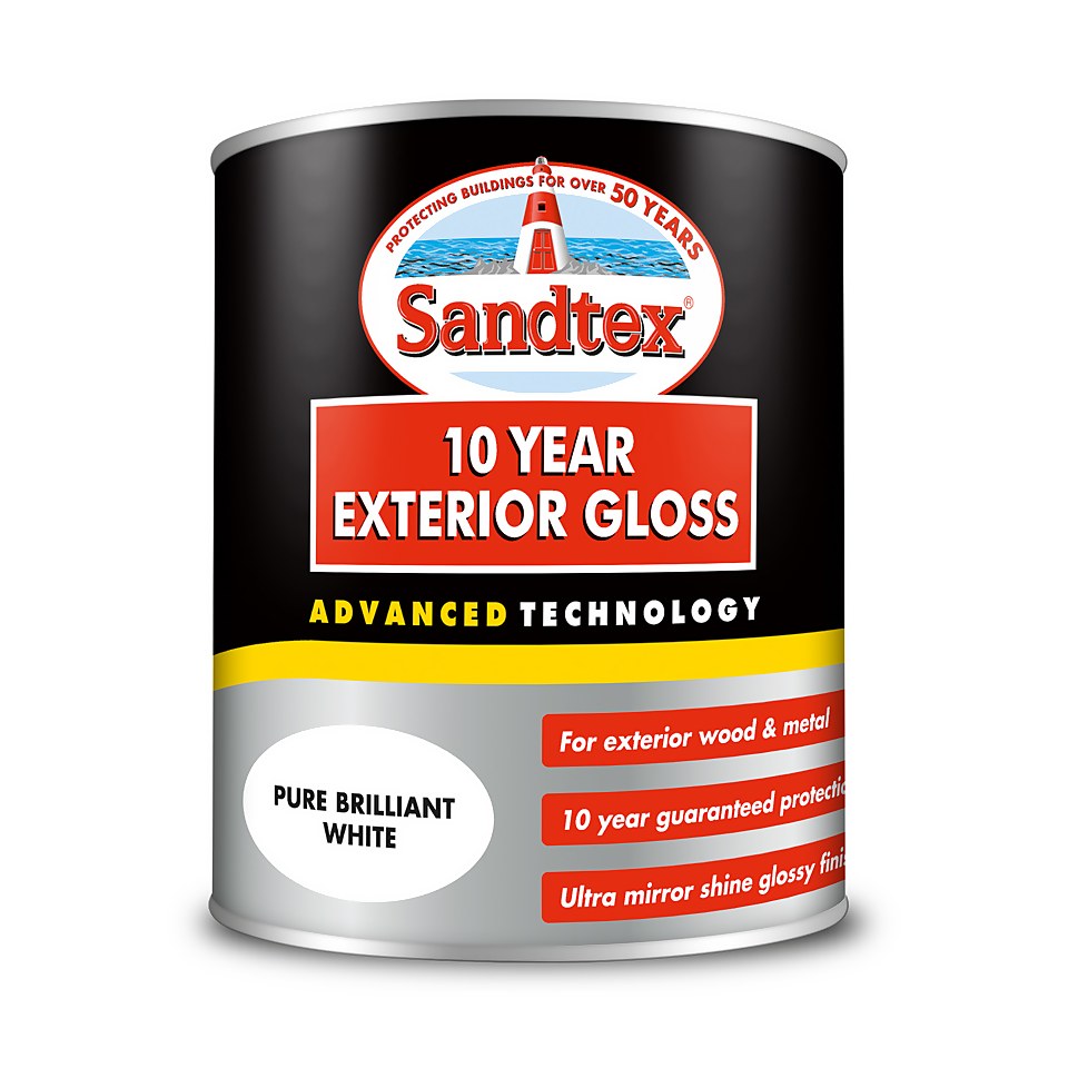Sandtex Exterior 10 Year Gloss Paint Pure Brilliant White - 750ml