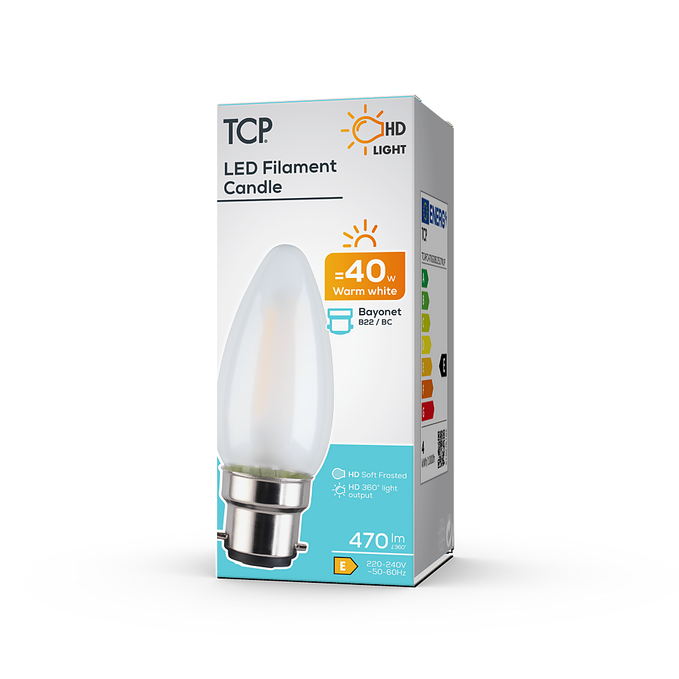 TCP LED Filament Frosted Candle 4W B22 Light Bulb