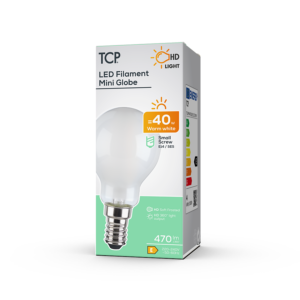 TCP LED Filament Frosted Mini Globe 4W E14 Light Bulb