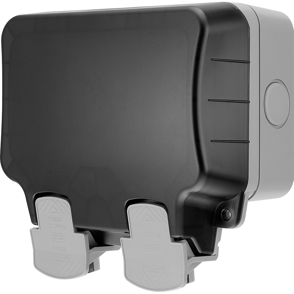 BG 13 Amp 2 Gang Switched Weatherproof Socket with 3m RCD Plug Grey/Black
