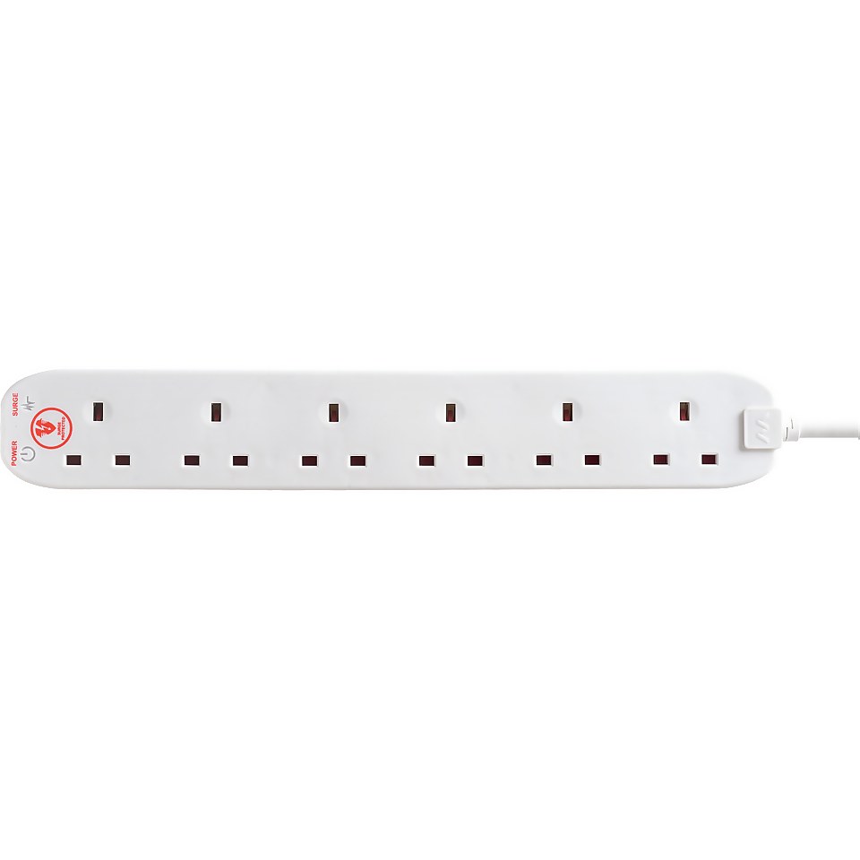 Masterplug 6 Socket Surge Extension Lead 2m White