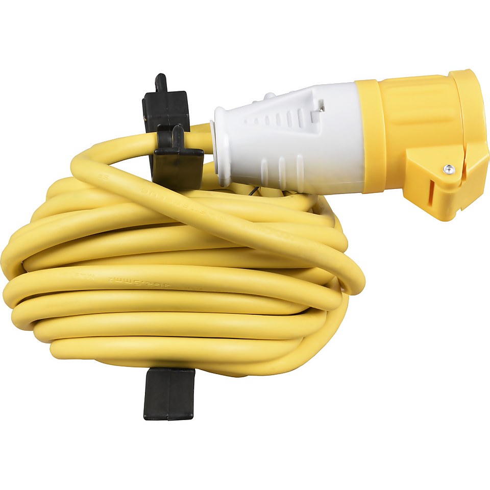 Masterplug 1 IP Rated Socket Heavy Duty Extension Lead with Cable Carrier 15m Yellow/Black