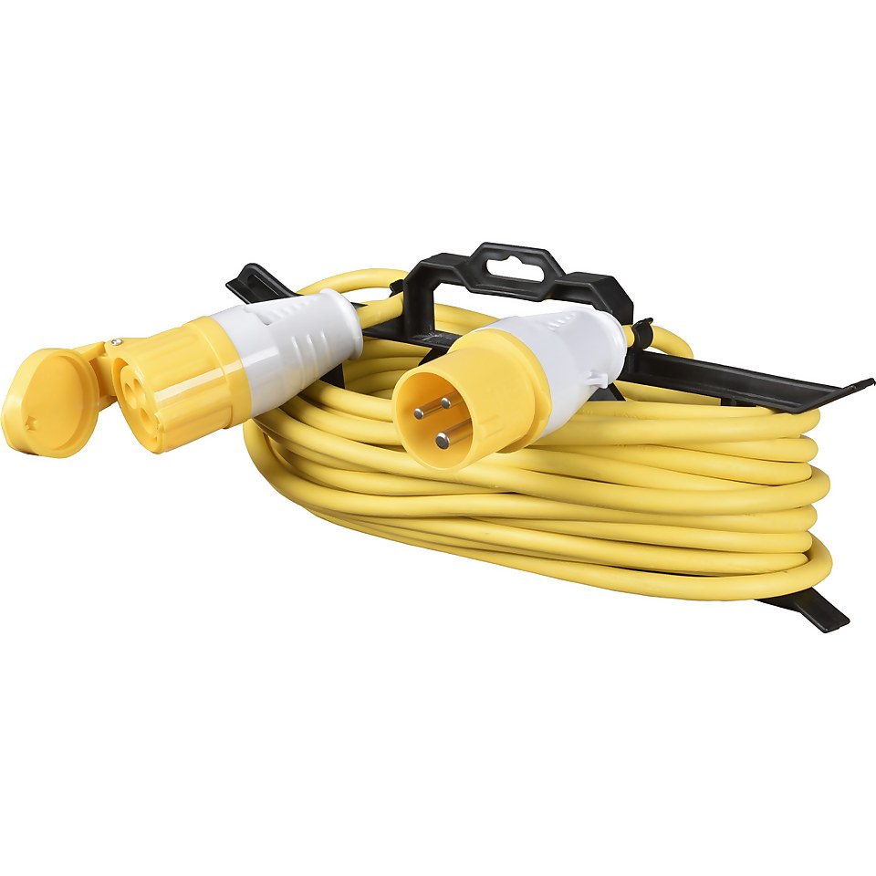 Masterplug 1 IP Rated Socket Heavy Duty Extension Lead with Cable Carrier 15m Yellow/Black