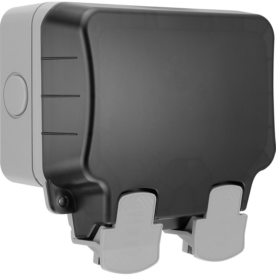 BG 13 Amp 2 Gang Unswitched Weatherproof Socket IP66 Rated Grey/Black