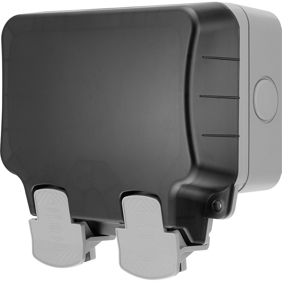 BG 13 Amp 2 Gang Unswitched Weatherproof Socket IP66 Rated Grey/Black