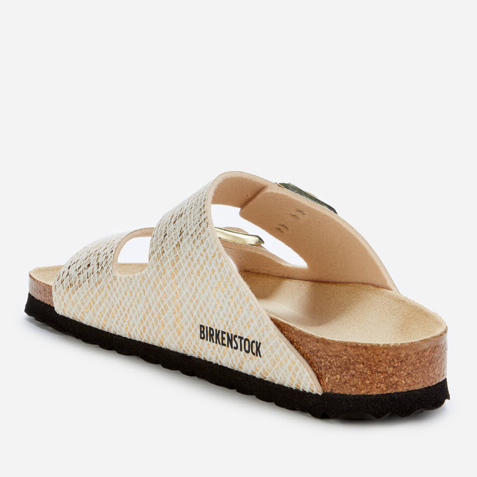 Birkenstock Women's Shiny Python Arizona Slim Fit Double Strap Sandals - Eggshell/Gold