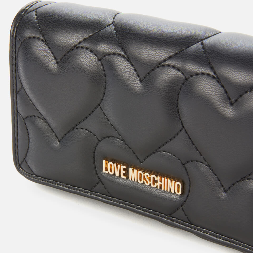 Love Moschino Women's Heart Quilt Small Zip Wallet - Black
