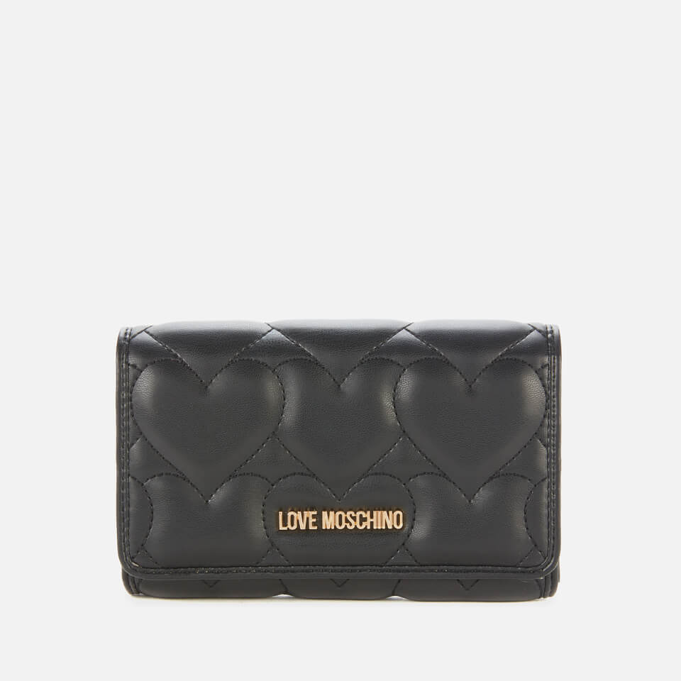 Love Moschino Women's Heart Quilt Small Zip Wallet - Black