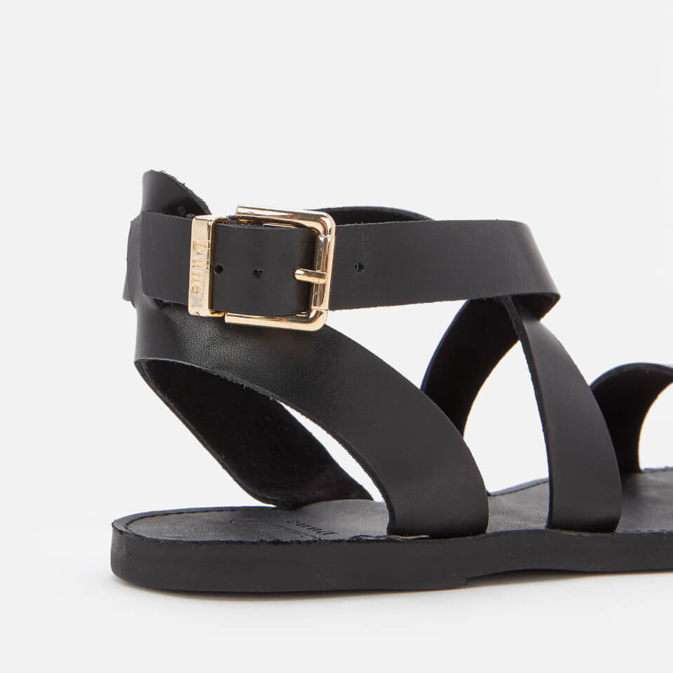 Dune Women s Leelah Leather Flat Sandals Black Allsole