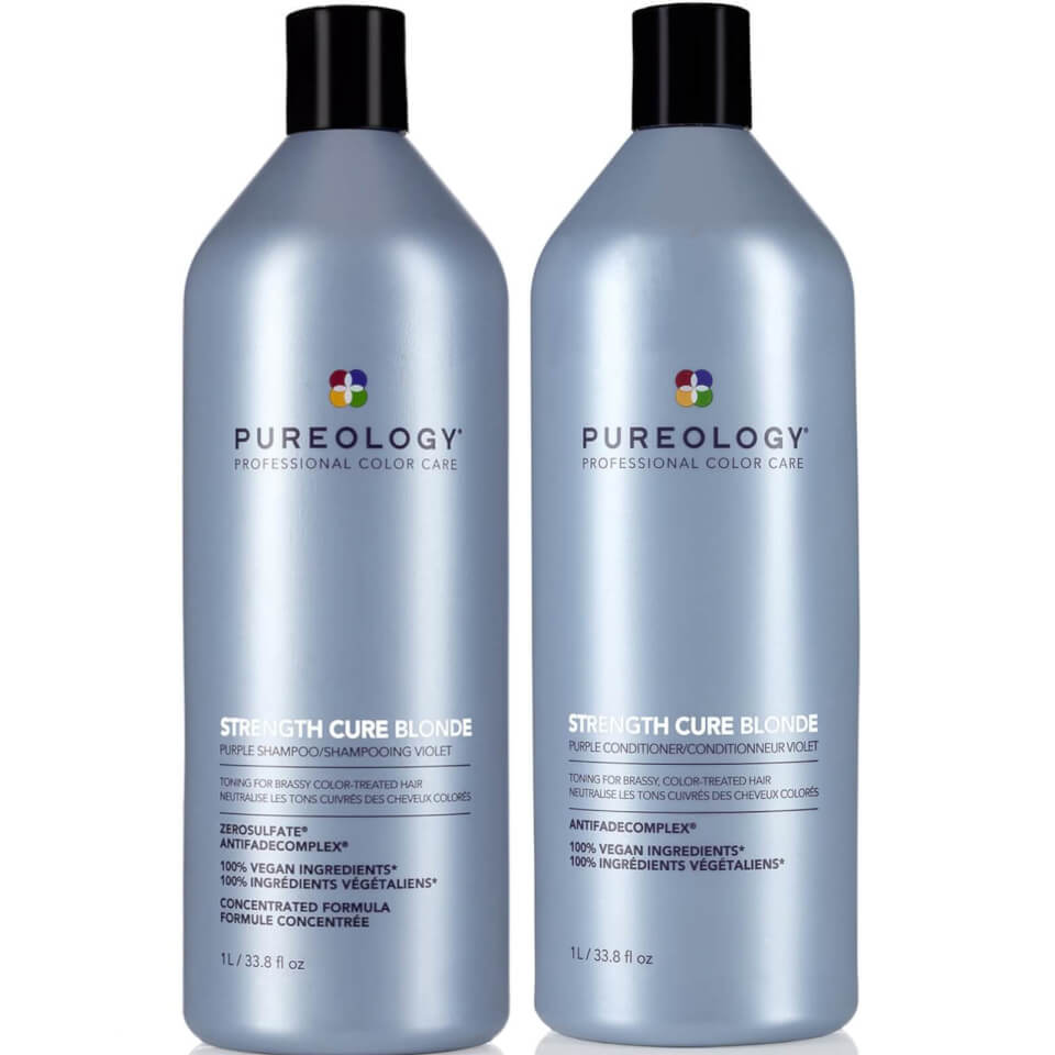Pureology Strength Cure Blonde Shampoo and Conditioner Supersize Bundle for Damaged, Blonde Hair with Vegan Formulas