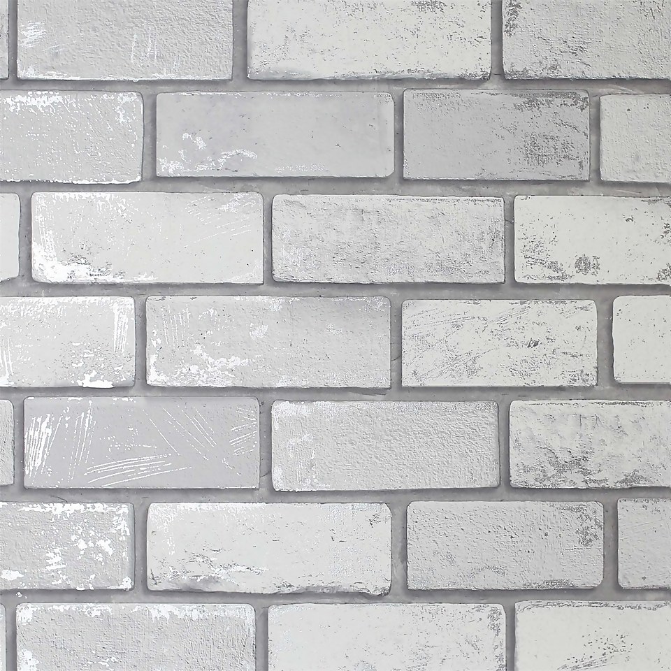 Metallic Brick White Artistick Wallpaper