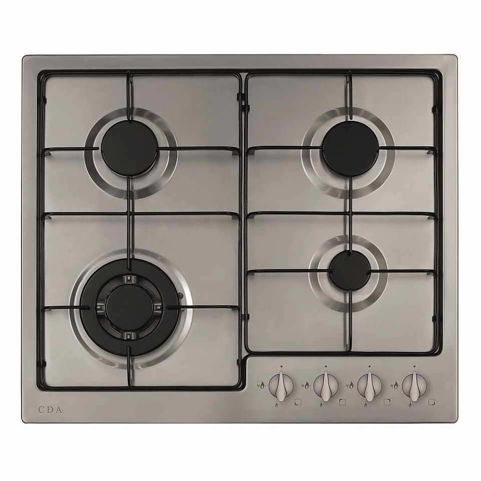 CDA HG6251SS 4 Burner Gas Hob with Front Controls and Wok Burner - 60cm - Stainless Steel