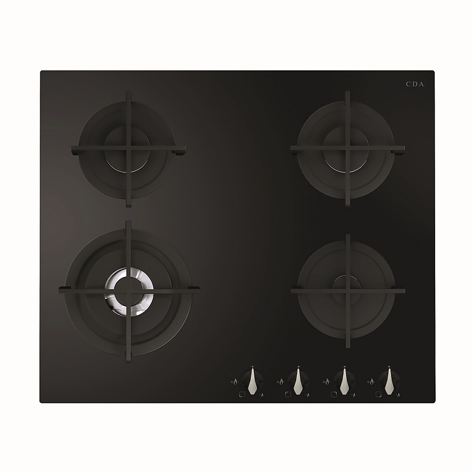 CDA HVG671BL 4 Burner Gas On Glass Hob - 60cm - Black