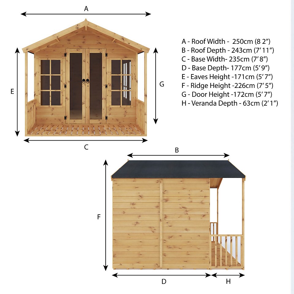 Country Living Tuxford 8 x 8ft Premium Traditional Summerhouse Painted + Installation - Thorpe Towers