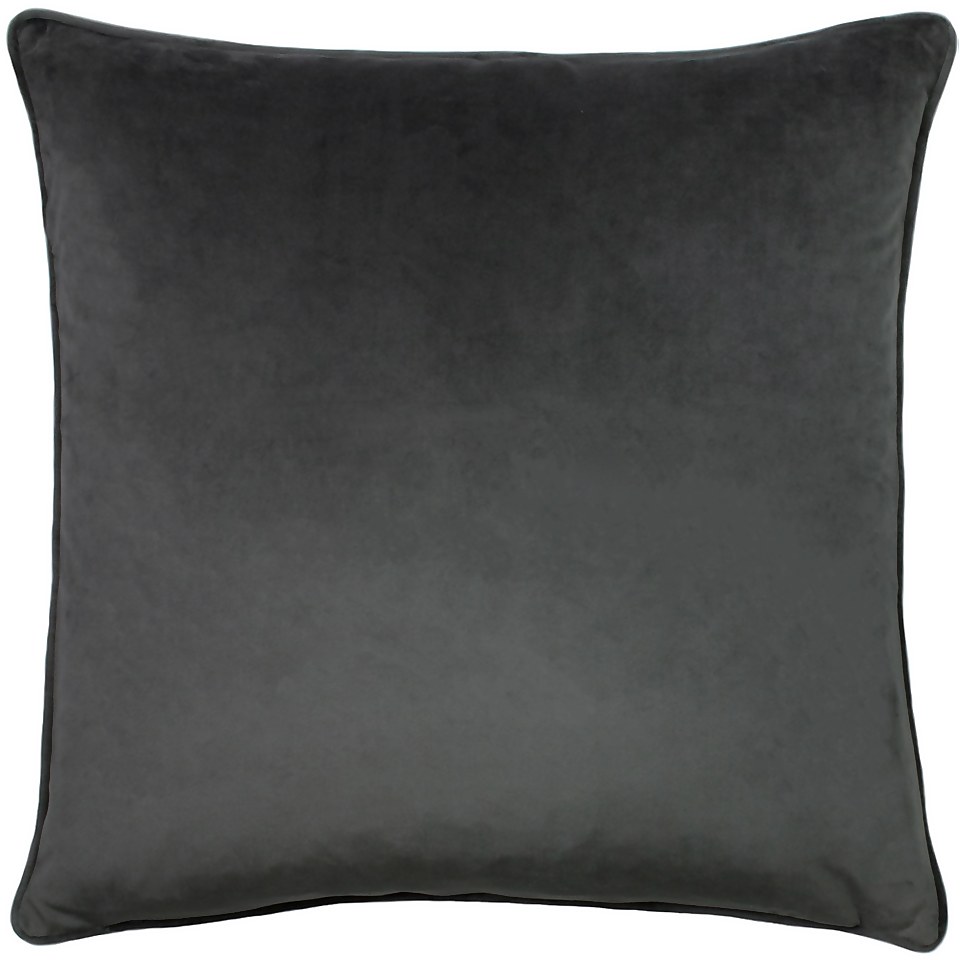 Bee Embroidered Velvet Cushion - Charcoal