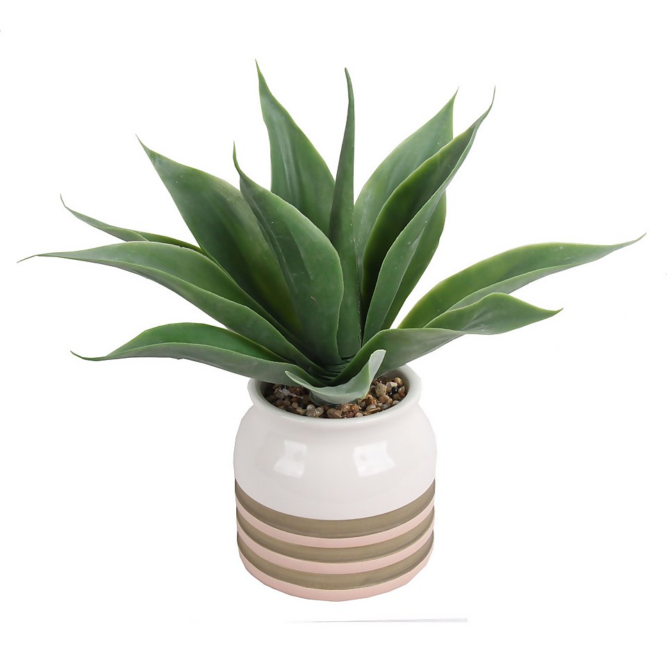 Artificial Aloe Vera in Striped Pot