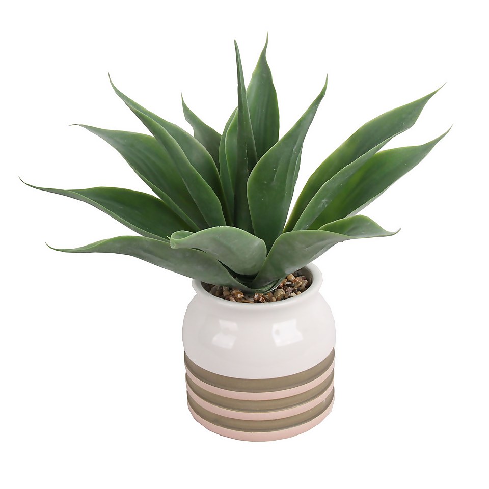 Artificial Aloe Vera in Striped Pot