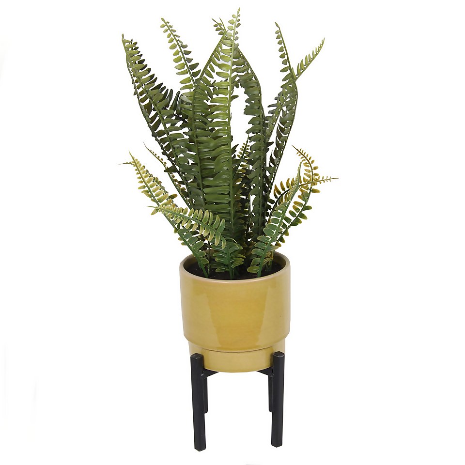 Artificial Fern in Ochre Pot with Stand