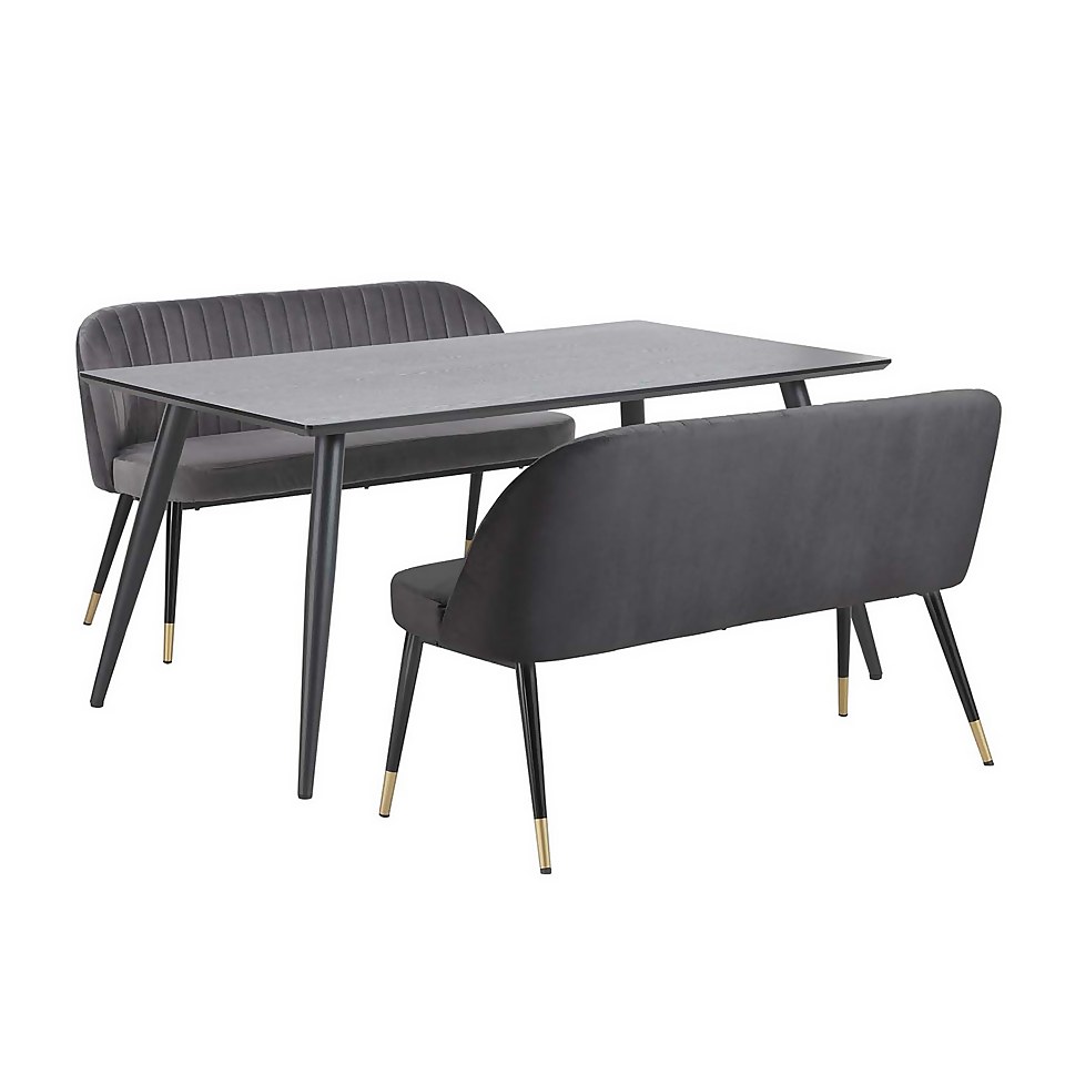 Illona Dining Table and 2 Benches - Grey