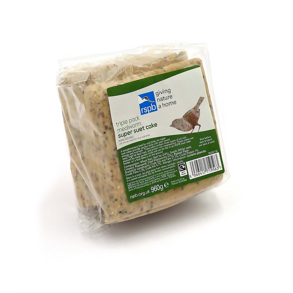 RSPB Super Suet Mealworm Cake for Wild Birds - Pack of 3