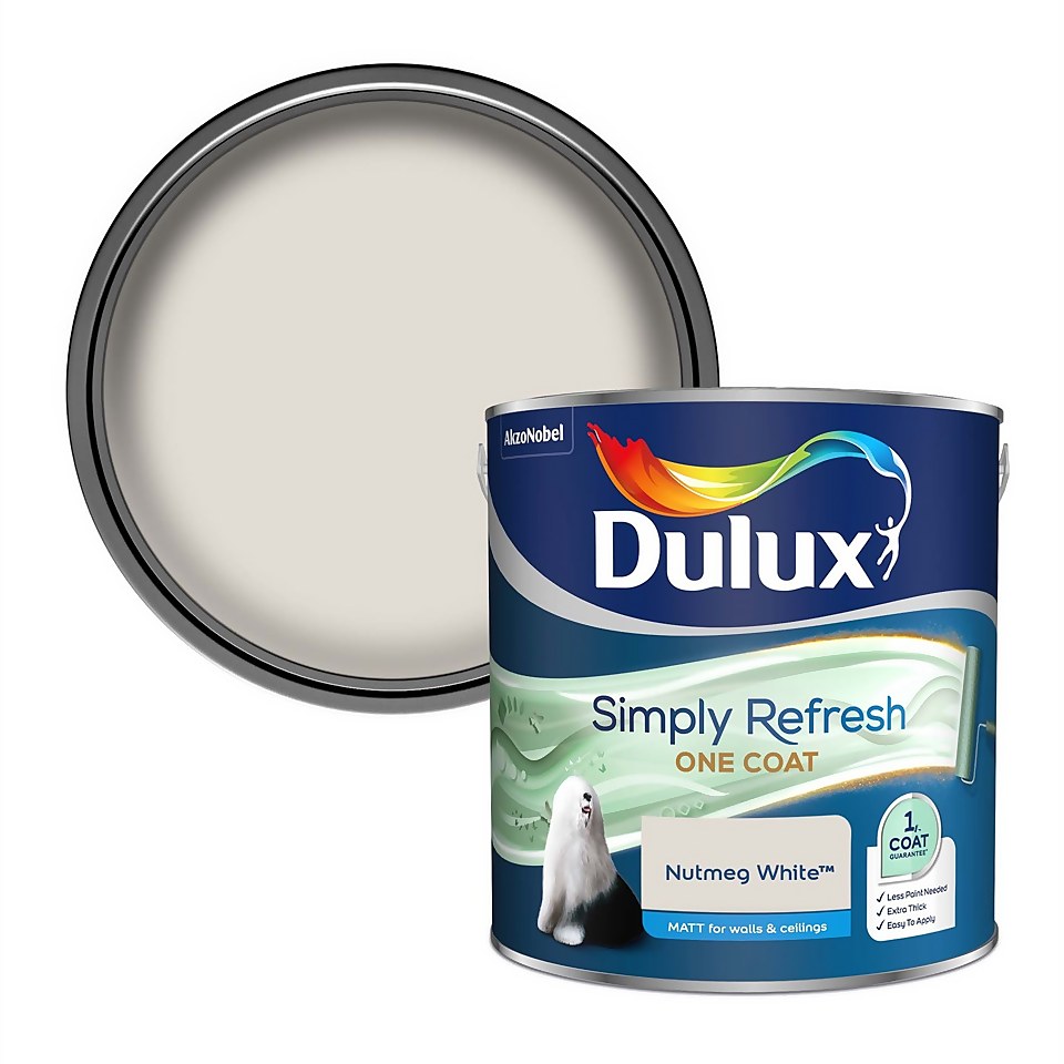 Dulux Simply Refresh One Coat Matt Emulsion Paint Nutmeg White - 2.5L