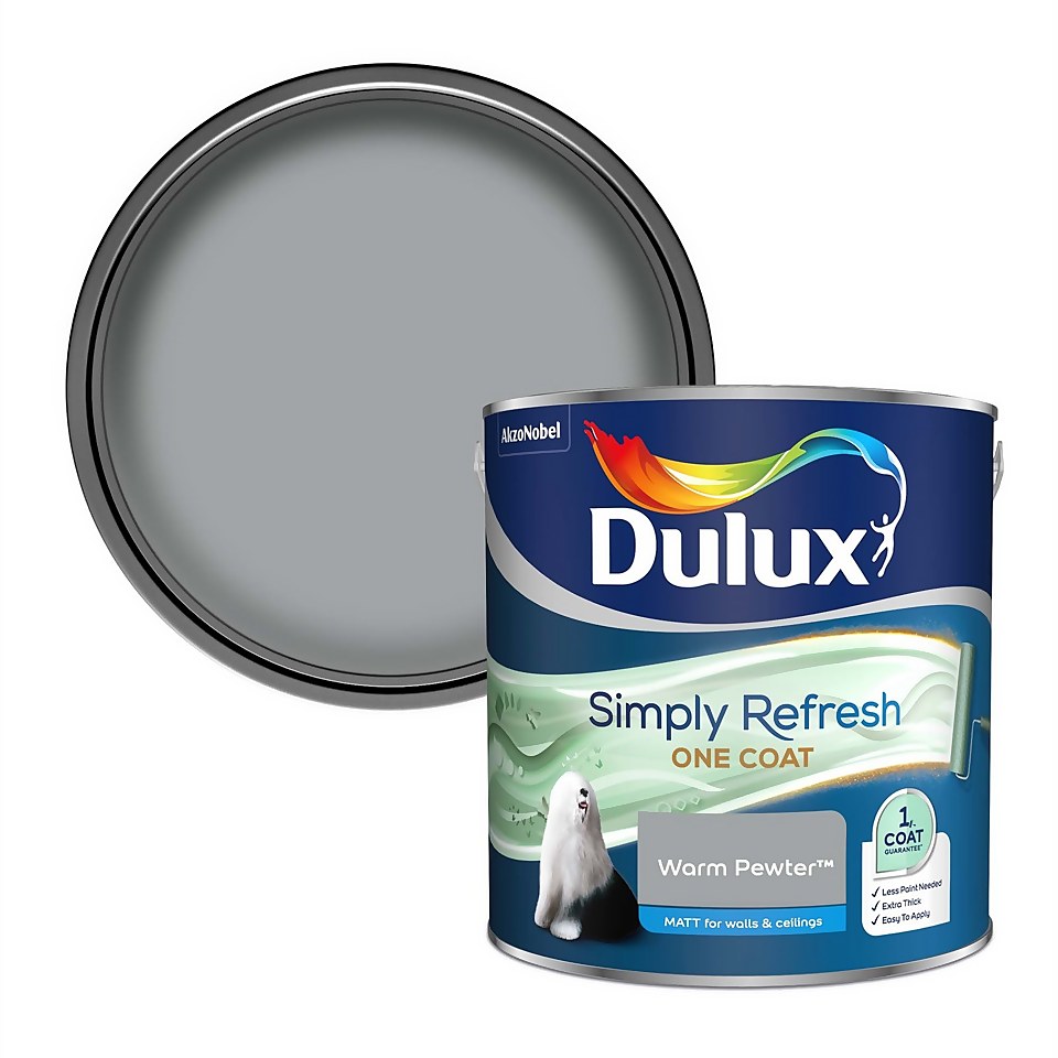 Dulux Simply Refresh One Coat Matt Emulsion Paint Warm Pewter - 2.5L