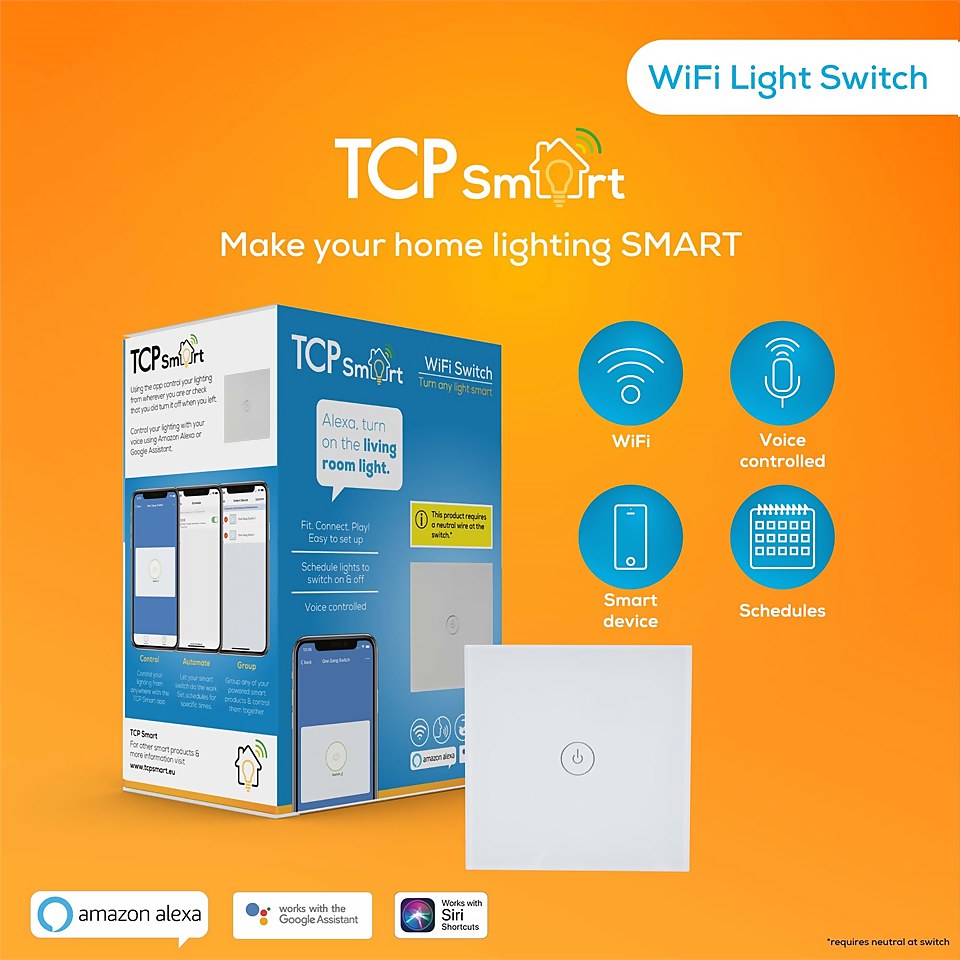 TCP Smart Wifi Wall Switch Single White Uk