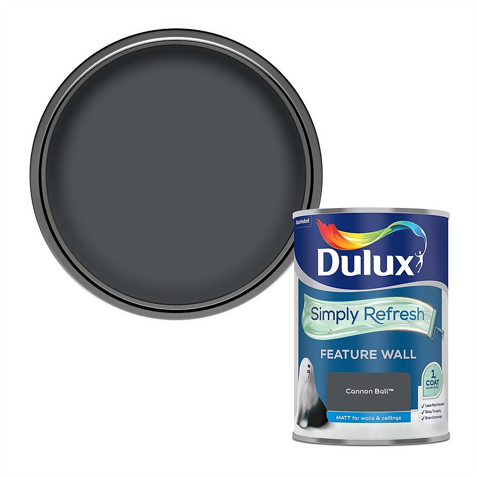 Dulux Simply Refresh Feature Wall One Coat Matt Emulsion Paint Cannon Ball - 1.25L